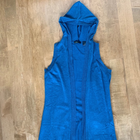 Last call! Soft tunic length sleeveless hooded sweater S, EUC, dark teal - Picture 1 of 5